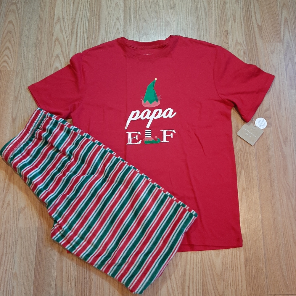NWT Karen Neuburger 2 Piece Christmas Holiday Papa Elf Pajama Set